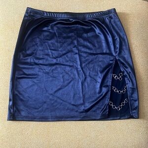 Black Satin mini Skirt w/ Chain Accent